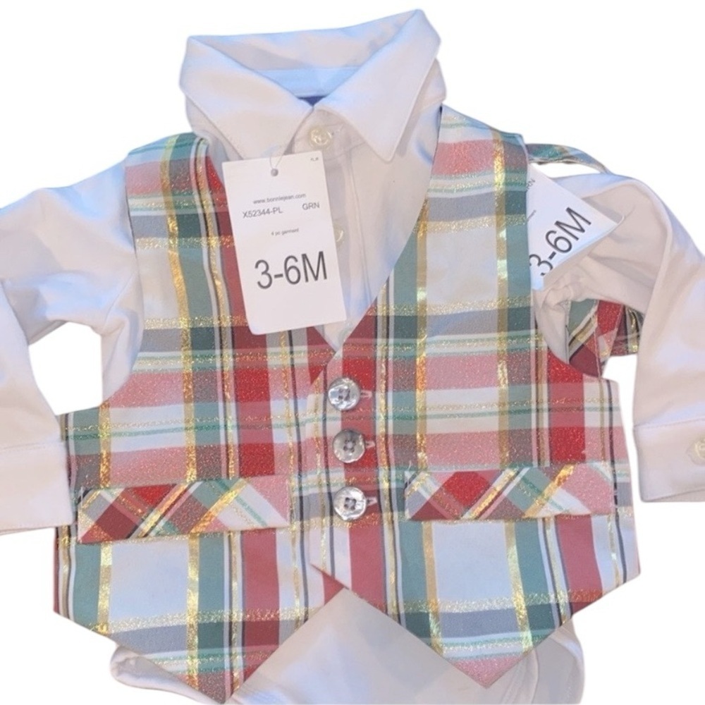 Matt’s scooter little boys one piece plaid suit size 3-6 months new with tags